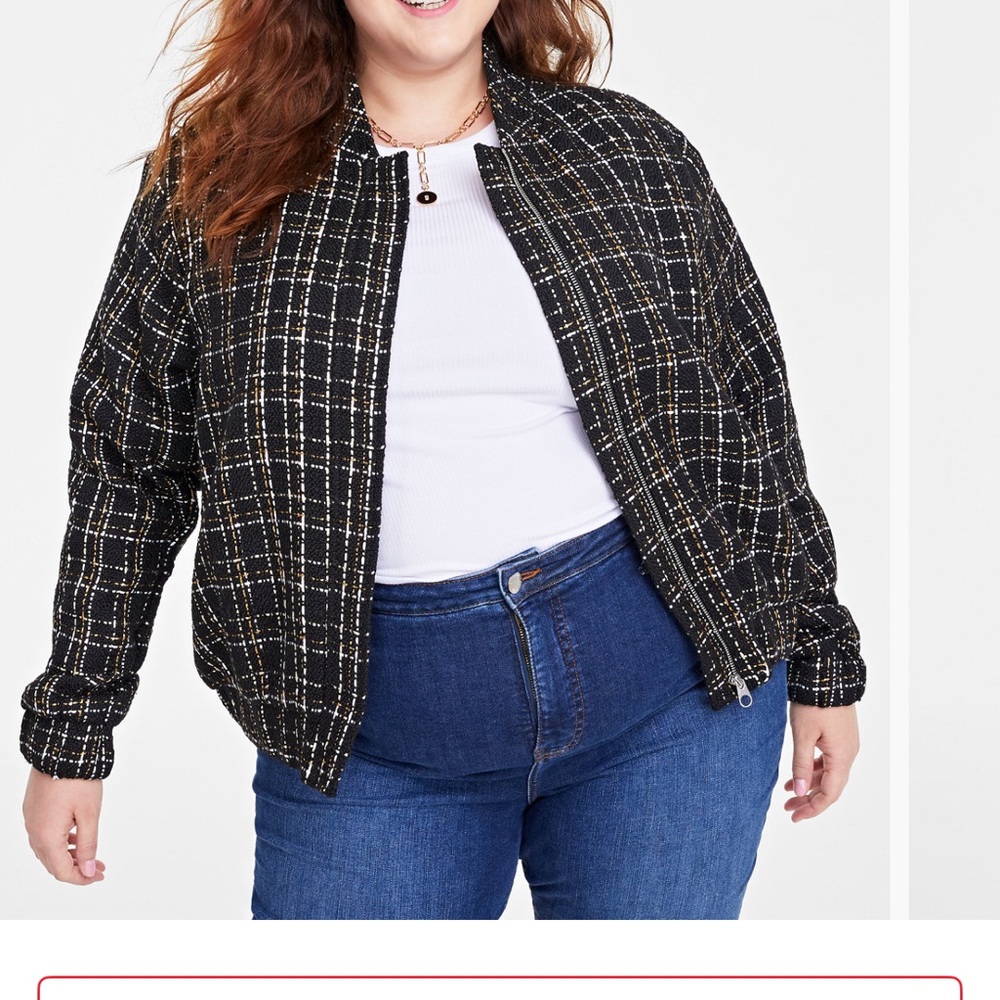 Macy's Black and White Checkered Bomber Jacket